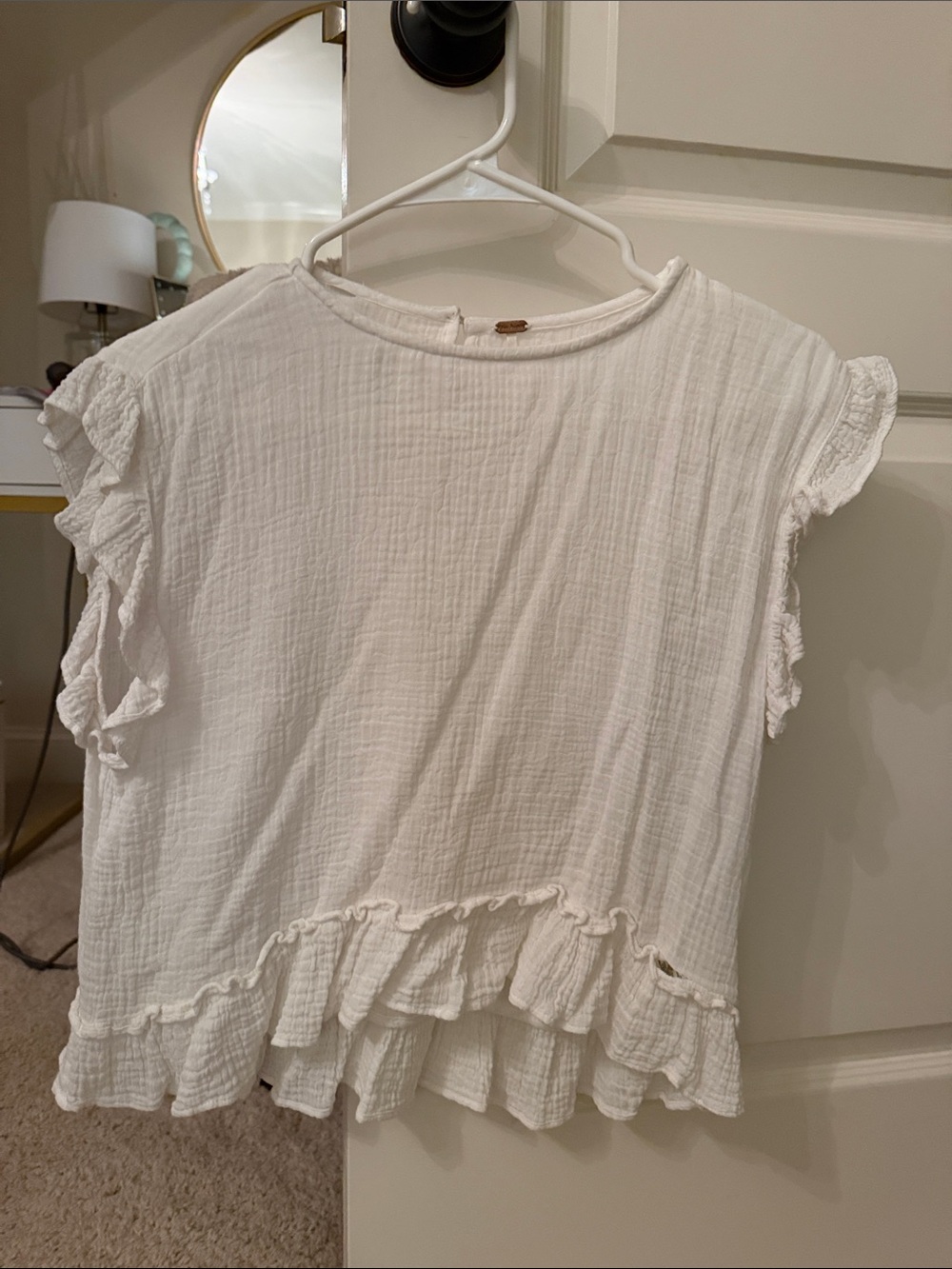 Free People White Ruffle Flutter Sleeve Top